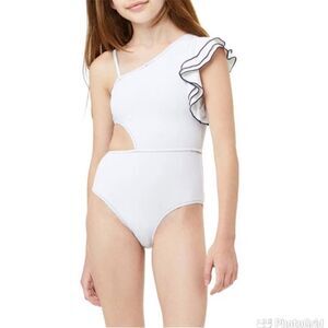 NEW Habitual Girl Ruffle One Shoulder Swimsuit White 14